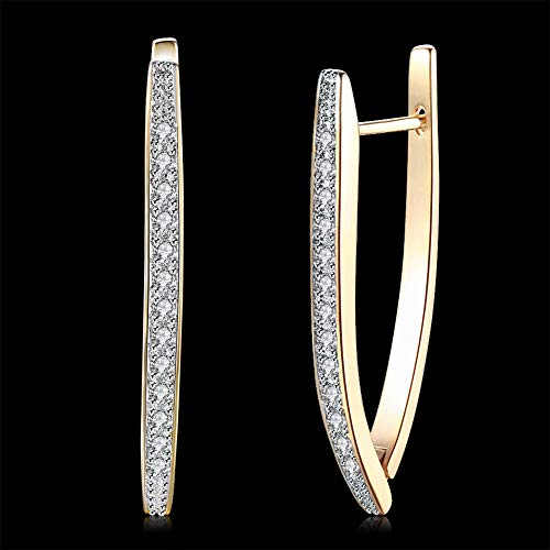 14K Rose Gold Plated Three Row Cubic Zirconia Small Huggie Hoop Earrings Fashion Jewelry for Men Women - color: rose gold