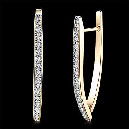 14K Rose Gold Plated Three Row Cubic Zirconia Small Huggie Hoop Earrings Fashion Jewelry for Men Women - color: rose gold