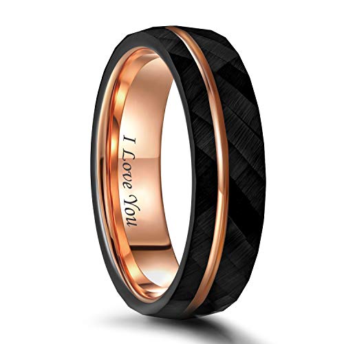 Frank S.Burton 4mm 6mm 8mm Tungsen Rings for Women Men Black and Rose Gold Plated Thin Stacking Rings Hammered Matte Finished Engagement Wedding Bands Comfort Fit Size 5-14 - color: 6mm I Love You