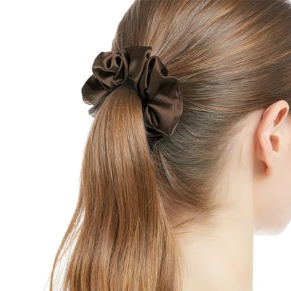 LilySilk Silk Hair Scrunchies for Frizz&Breakage Prevention, 100% Mulberry Silk Hair Ties No Damage, Elastic Silk Ponytail Holders, 1Pc, Chocolate - color: Chocolate