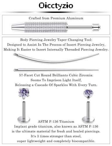 F136 Titanium 20/18/16g Flatback Earrings Nose Lip Rings Jewelry - color: Purple, size: 18g