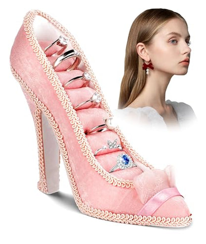 Jewelry Display Stand, Earring Necklace Ring Holder, Model Dress High heeled Shoes Earring Necklace Ring Jewelry Holder Stand Display (Pink) - color: Pink