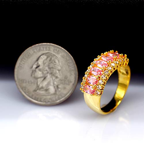 Uloveido Beautiful Women's 7 Stones Wedding Band Oval Cubic Zirconia Engagement Anniversary Rings J501 - color: Gold-Pink