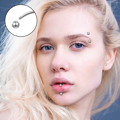 12pcs Curved Barbell Piercing Jewelry 16g Eyebrow Rook Piercing Jewelry | with 3mm Balls Stainless Steel Vertical Labret Lip Eyebrow Rings Tragus Helix Belly Lip Ring Body Piercings - color: Silver