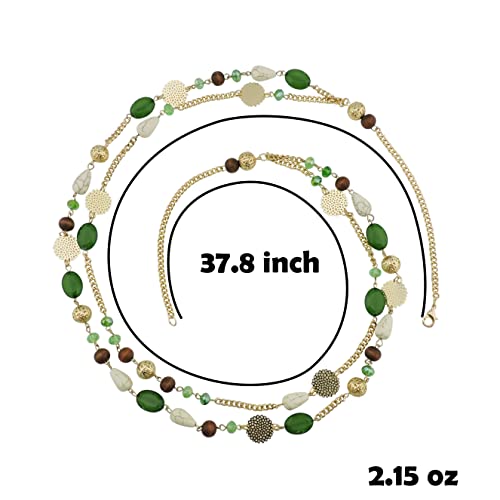 Bocar Long Necklaces for Women Trendy, Boho Layered Crystal Beaded Collar Necklaces for Women, Fashion Statement Necklaces Jewelry - color: Green