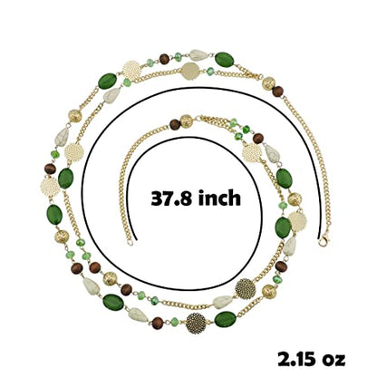 Bocar Long Necklaces for Women Trendy, Boho Layered Crystal Beaded Collar Necklaces for Women, Fashion Statement Necklaces Jewelry - color: Green