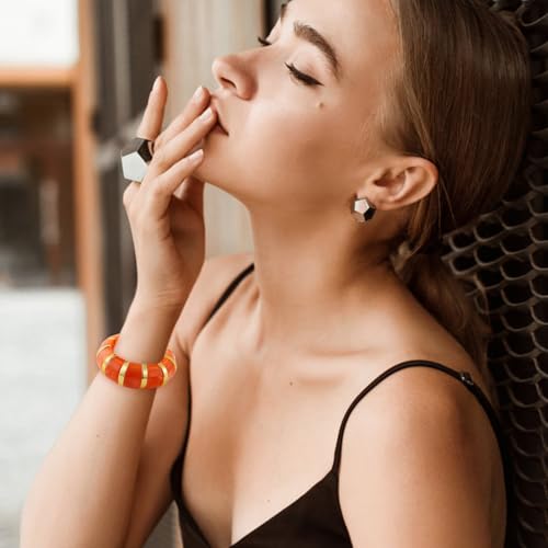YBMYCM Acrylic Chunky Bangles Bracelets for Women Resin Gold-plated Stackable Stretch Bracelet Wide Wristbands Gift Jewelry - color: Orange