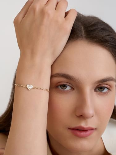 Gold Initial Bracelet For Women, 14k Gold Letter Bracelets | Adjustable Stacking Bracelets Jewelry Gift For Women, Valentines Mother Christmas Jewelry for Women Her 6.5-8 Inch - color: C