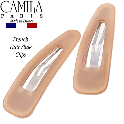 Camila Paris CP3090 French Hair Barrettes Clips, Snap Hair Slides Clic Clac for Women, Styling Girls Side Slide-in Metal Snap Pin Hair Accessories for Women. Strong Hold, No Slip Grip, Made in France - color: Beige 2"