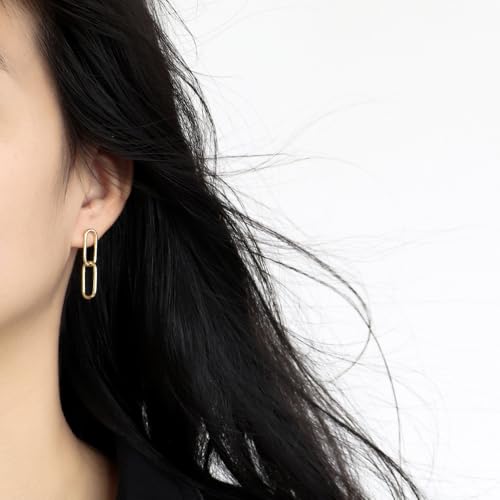 18K Gold-Plated Paperclip Earrings 925 Sterling Silver Posts Lightweight Hypoallergenic Earrings Jewelry Gift Birthday Present - color: Gold