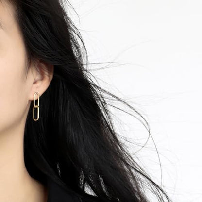 18K Gold-Plated Paperclip Earrings 925 Sterling Silver Posts Lightweight Hypoallergenic Earrings Jewelry Gift Birthday Present - color: Gold