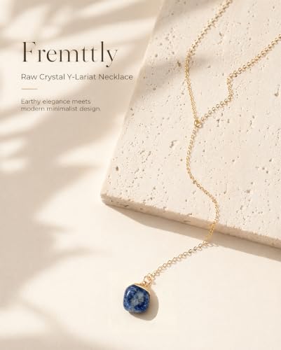 Lariat Necklace for Women Dainty Gold Long Crystal Drop Y-Shaped Necklace | 14k Gold Plated Crystal Drop Necklace Trendy Non Tarnish Simple Gold Jewelry For Wedding, Prom, Daily - color: Lapis Lazuli