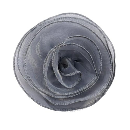 10inch Extra Large Flower Brooch Pin for Women Fashion Dainty Organza Satin Fabric Big Camellia Brooches Lapel Pins Wedding Dance Party Dress Accessories Exaggerated Jewelry Gift - color: 6 inch Grey
