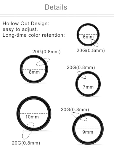 10PCS 20G/18G Surgical Steel Hinged Clicker Segment Nose Rings Hoops Septum Lip Ring Hoop Cartilage Tragus Helix Sleeper Earrings Piercing Jewelry for Women Men 6mm 7mm 8mm 9mm 10mm - color: 20g,6/7/8/9/10mm,black