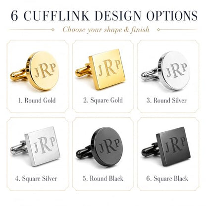 Custom Cufflinks for Men, Personalized Engraved Monogram or Handwriting | Stainless steel, 16 mm round or square, gold, silver or black, monogram, initials, handwriting, wedding and groomsmen gifts