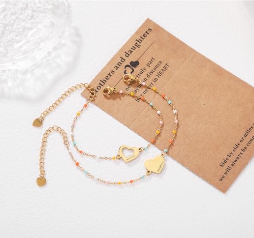DS Mother Daughter Matching Bracelets,Adjustable Stainless Steel Gift Set | mother’s Day & Birthday Gift Box,Heart Charm,Mommy & Me Style,18K Gold Plated,Hypoallergenic,Daily Wear,Fits Women Teen Girls - color: Gold-1