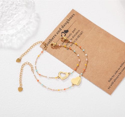 DS Mother Daughter Matching Bracelets,Adjustable Stainless Steel Gift Set | mother’s Day & Birthday Gift Box,Heart Charm,Mommy & Me Style,18K Gold Plated,Hypoallergenic,Daily Wear,Fits Women Teen Girls - color: Gold-1