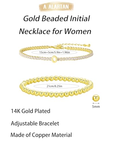 14K Gold Plated Bracelets for Women Dainty Tennis Initial Bracelet Trendy Beaded Stackable Charm Bracelets Layered Waterproof Bracelet Dainty Bracelet for Women Jewelry Gifts - style: O