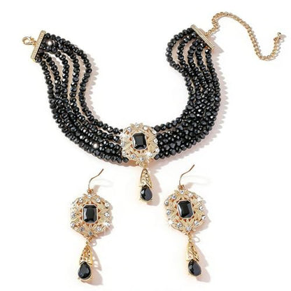 Missgrace Women Silver Black Green Red Rhinestone Crystal Tassels Bridal Necklace Earrings Sets Teardrop Necklace Dangle Earrings Set for Wedding Brides Bridesmaid - color: Black