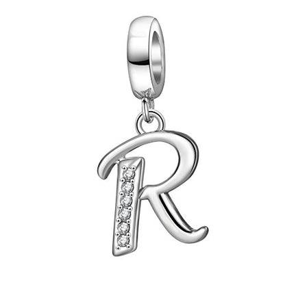925 Sterling Silver Initial Charm fits Pandora, Gift for Mom Wife | Christmas,Birthday,Mother's Day, Anniversary, Valentine's Day - color: Letter R