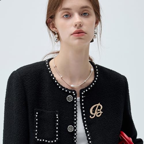 A-Z Initial 26 Letter Brooch Pins, Gold Faux Pearl Alphabet Badges Breastpin for Hat Bag Dress Coat Suit Accessory, Elegant Name Personalized Gifts for Women Men - color: B