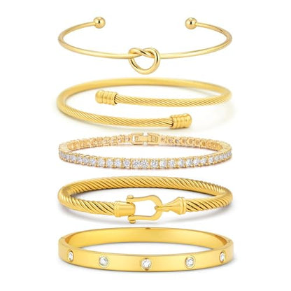 18 K Gold Plated Love Bangle Bracelet Stack Cuff Jewelry for Women Jewelry Set for Women Gift with Box - style: style4
