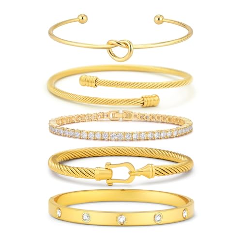 18 K Gold Plated Love Bangle Bracelet Stack Cuff Jewelry for Women Jewelry Set for Women Gift with Box - style: style4