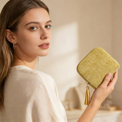 Women's Coin Purses Velvet Mini Travel Jewelry Case Bag with Tassel - color: A-Lemon Yellow