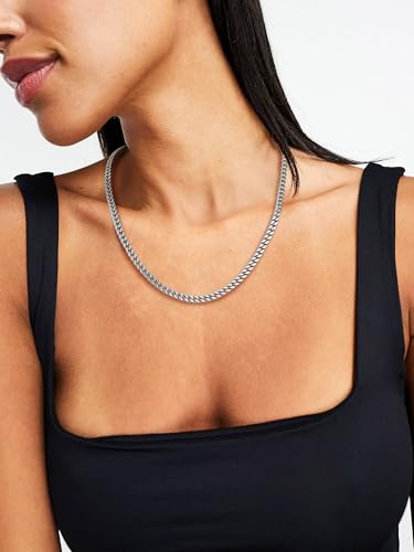PROSTEEL Chunky Cuban Link Curb Chain Necklace for Women Men, Stainless Steel Choker Thick Trendy Statement Hip Hop Miami Cuban Chain Jewelry Gifts Unisex Size,5/12/14mm Widths,18"/20" - color: 5mm-Silver, size: 18inches