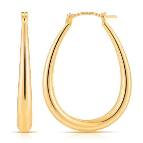 Gacimy Chunky Hoop Earrings for Women, 14K Gold Plated Oval Hoop Earrings with 925 Sterling Silver Post - color: Gold, size: 30mm