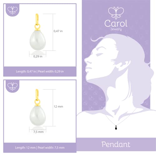 18k Solid Yellow Gold Oval Freshwater Cultured Pearl Pendant for Necklace for Women (7.5 mm)