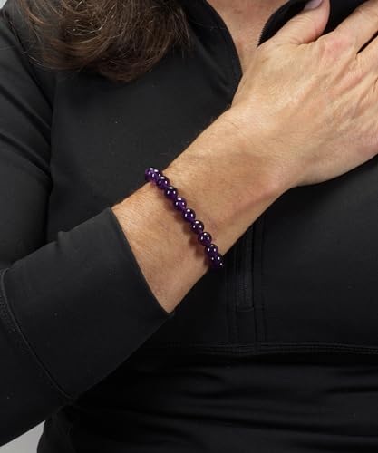 Cherry Tree Collection Tigers Eye Bracelets Plus Over 40 Other Stones – Gemstone Beads for Men & Women, Promotes Protection, Courage, Focus, Balance & Luck – Available in S, M, L with 8mm Round Beads - color: Amethyst, size: Medium
