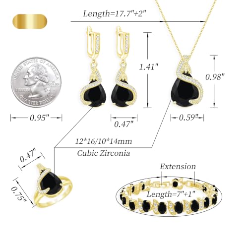 Jewelry Set for Women Teardrop Earrings Necklace Ring Bracelet Set Party Wedding Jewelry Gift for Mother Wife Friend - color: Gold-Black