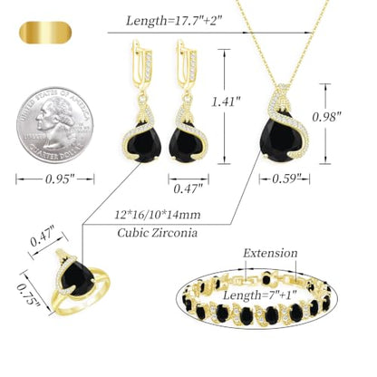 Jewelry Set for Women Teardrop Earrings Necklace Ring Bracelet Set Party Wedding Jewelry Gift for Mother Wife Friend - color: Gold-Black