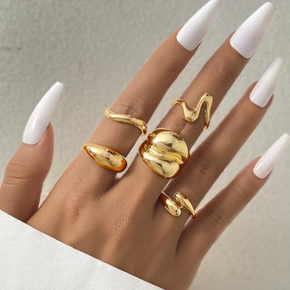 Chunky Rings for Women Non Tarnish 14k Stackable Dome Statement Rings Sets Vintage Dainty Knuckle Open Midi Finger Rings Jewelry Pack Gifts - style: 5PCS