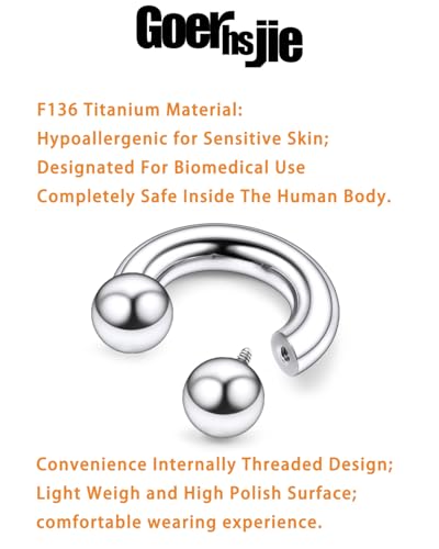 ASTM F136 Titanium 20/18/16/14/12/8/6/4/2g Internally Threaded Horseshoe Nose Septum Ring Gauge Earrings Lip Rings Prince Albert Jewelry Hoop Piercings for Women Men - size: 2g*14mm