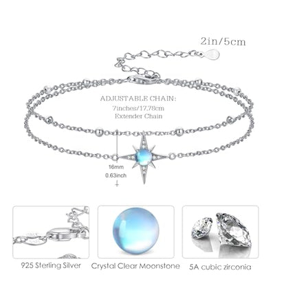 Moonstone Bracelet for Women 925 Sterling Silver Moonstone Bracelet Adjustable Jewelry Gift for Women - style: Star Bracelet #2