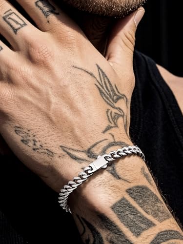 Bandmax Mens Hip Hop Cuban Link Bracelets 5/7/9/12MM Stainless Steel Miami Curb Chain Bracelet Silver/Gold Plated/Black Wristlet Chains for Men 7"-9" - color: 04 7MM-Steel