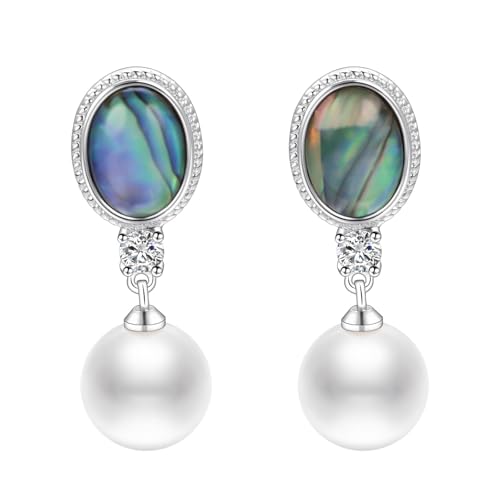 Yoursfs Abalone Shell Pearl Clip On Earrings for Women Colorful Cubic Zirconia Earrings Non Pierced Freshwater Pearl Drop Dangle Earring Trendy Jewelry - style: Pearl Drop Earring