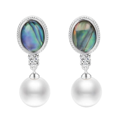 Yoursfs Abalone Shell Pearl Clip On Earrings for Women Colorful Cubic Zirconia Earrings Non Pierced Freshwater Pearl Drop Dangle Earring Trendy Jewelry - style: Pearl Drop Earring