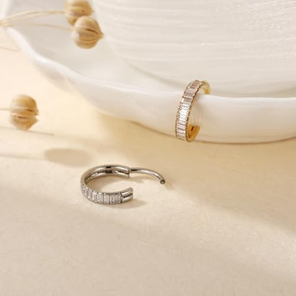 FUNLMO 316L Surgical Steel Hinged Segment Ring Conch Helix Septum Piercing Jewelry Nose Ring Hoop Cartilage Huggie Earring Baguette Gems Thick Hoop Earring - color: Gold