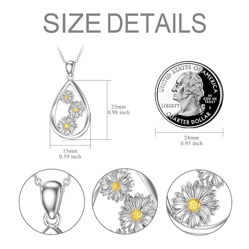12 Month Birth Flower Necklace for Women 925 Sterling Silver Floral Teardrop Pendant Birthday Jewelry Gifts - color: 04. April Daisy