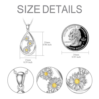 12 Month Birth Flower Necklace for Women 925 Sterling Silver Floral Teardrop Pendant Birthday Jewelry Gifts - color: 04. April Daisy