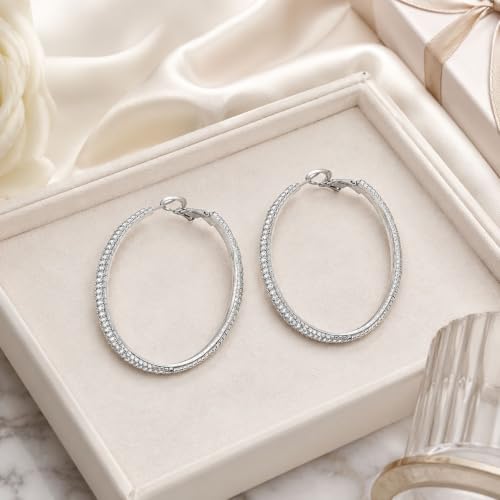 Big Chunky Gold Hoop Earrings for Women Beaded Large Statement Earrings Lightweight Fashion Jewelry Daily Wear Party Gift - color: D1:silver hoop 8cm