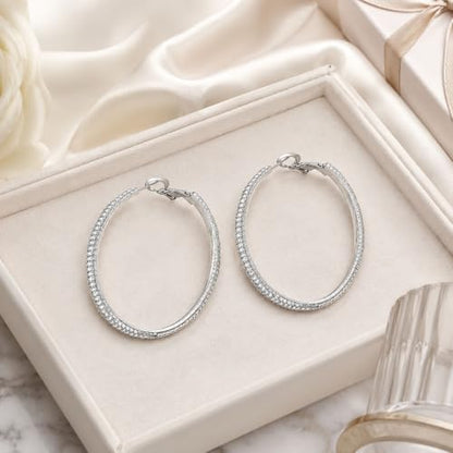 Big Chunky Gold Hoop Earrings for Women Beaded Large Statement Earrings Lightweight Fashion Jewelry Daily Wear Party Gift - color: D1:silver hoop 8cm