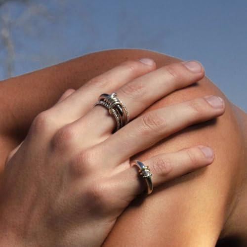 Gold Stackable Rings for Women Non Tarnish, 18k Gold Plated Cubic Zirconia Rings, Silver Gold Multi Ring Mixed Metals Stack Rings Set - color: 2 stones rings, size: 11
