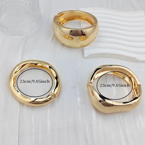 Chunky Gold Bangle Bracelets for Women, 14K Gold Plated Wide Cuff Bracelet | Stackable Open Cuff Bangles, Trendy Statement Jewelry Gift for Women - color: Gold-13