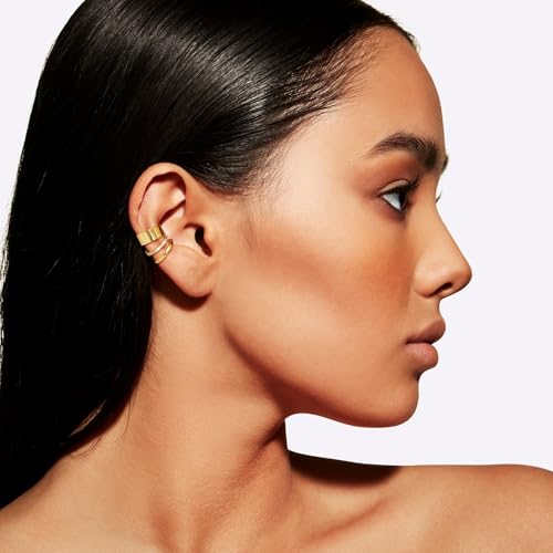 OOOPEL 3 Pairs 14K Gold Plated Ear Cuffs Non Piercing Lightweight Stackable Chunky Earring Cuff for Women Adjustable Non-Fading Fake Earrings Suitable for Christmas Gift - style: Polished