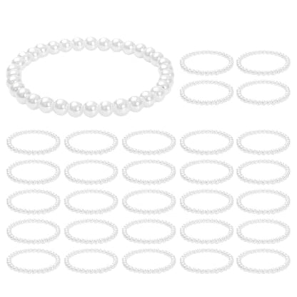 30 PCS Pearl Bracelets for Women, Stretch Bridesmaid Faux Pearl Beaded Bracelets Set, Bulk Wedding Bridal Party Favor Jewelry Gifts(White) - color: 30 White