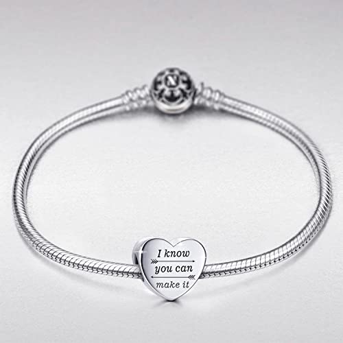 Heart Charm Fit for Pandora Charms Bracelet Inspirational Engraving Jewelry Personality Encouragement Gifts for Women - style: I Know You Can Make It